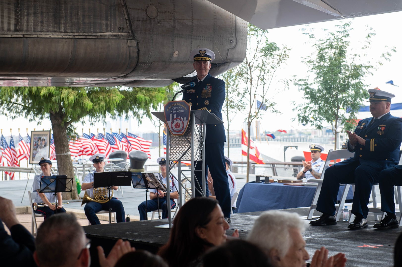 The U.S. Coast Guard commissions its newest Fast Response Cutter, Coast Guard Cutter Jeffrey Palazzo (WPC 1163), during a ceremony in New York City, Sept. 12, 2026. The cutter is named in honor of Jeffrey Palazzo, a New York City firefighter and Coast Guard reservist who made the ultimate sacrifice while responding to the Sept. 11, 2001, terrorist attacks at the World Trade Center. (U.S. Coast Guard photo)