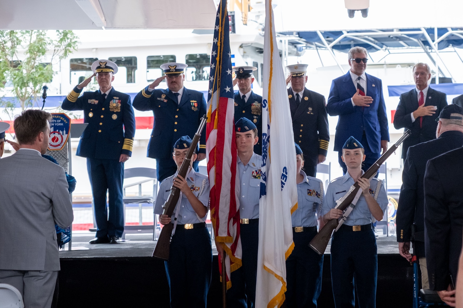 The U.S. Coast Guard commissions its newest Fast Response Cutter, Coast Guard Cutter Jeffrey Palazzo (WPC 1163), during a ceremony in New York City, Sept. 12, 2026. The cutter is named in honor of Jeffrey Palazzo, a New York City firefighter and Coast Guard reservist who made the ultimate sacrifice while responding to the Sept. 11, 2001, terrorist attacks at the World Trade Center. (U.S. Coast Guard photo)