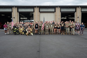 Members of Team Dover gather for a group photo before the Patriot Day 3.43-mile ruck at Dover Air Force Base, Delaware, Sept. 11, 2026.