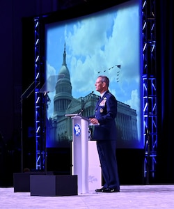 Air Force Chief of Staff Gen. Ken Wilsbach delivers the State of the Air Force address at the National Harbor, Md. Sept. 14, 2026. The Air, Space and Cyber Conference is an opportunity for Department of the Air Force senior leaders to meet and address Airmen, Guardians, allies, partners and industry leaders. (U.S. Air National Guard photo by Tech. Sgt. Shelby Thurman)