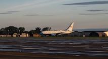 A U.S. Air Force C-40 Clipper aircraft taxis