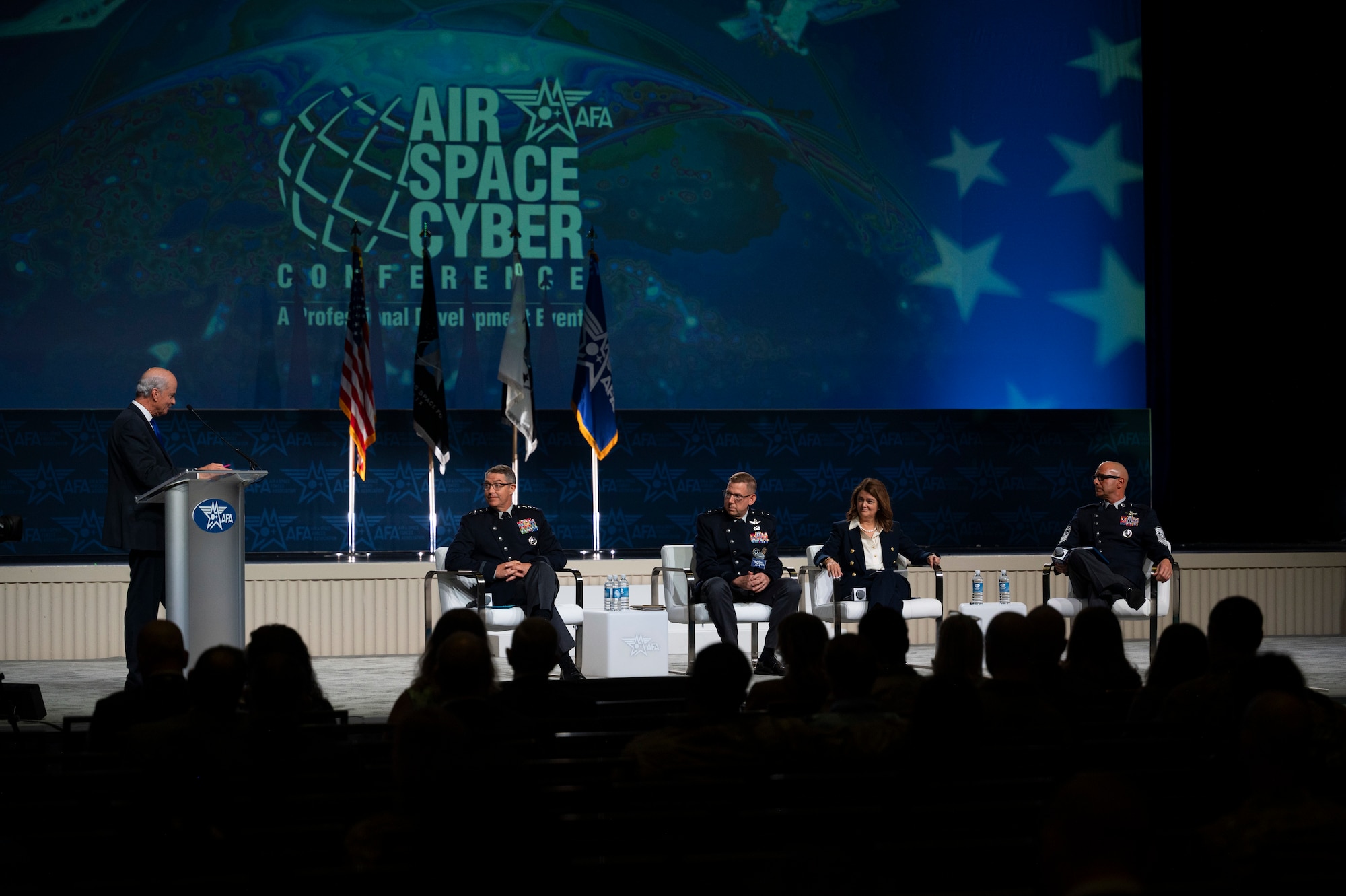 U.S. Space Force senior leaders participate in the “Growth of the Space Force” panel during the 2026 AFA Air, Space & Cyber Conference in National Harbor, Md., Sept. 14, 2026. Panelists discussed the personnel, training, infrastructure and capabilities needed to expand the service’s warfighting capacity and meet growing Joint Force demands. (U.S. Space Force photo by John Ayre)