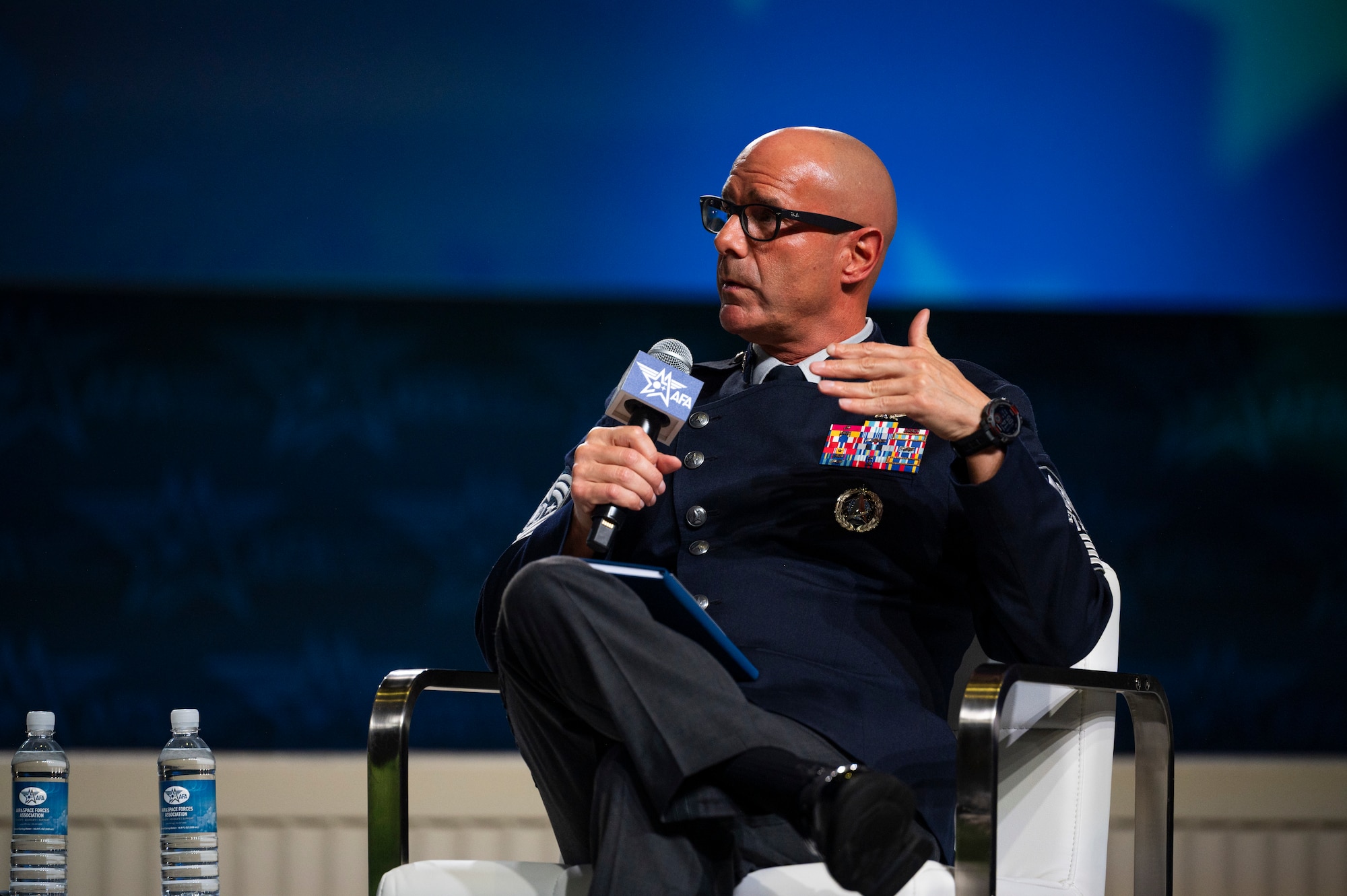 Chief Master Sergeant of the Space Force John Bentivegna speaks during the “Growth of the Space Force” panel at the 2026 AFA Air, Space & Cyber Conference in National Harbor, Md., Sept. 14, 2026. Bentivegna emphasized developing Guardians through realistic training that builds competency, strengthens teamwork and prepares forces for high-end conflict. (U.S. Space Force photo by John Ayre)