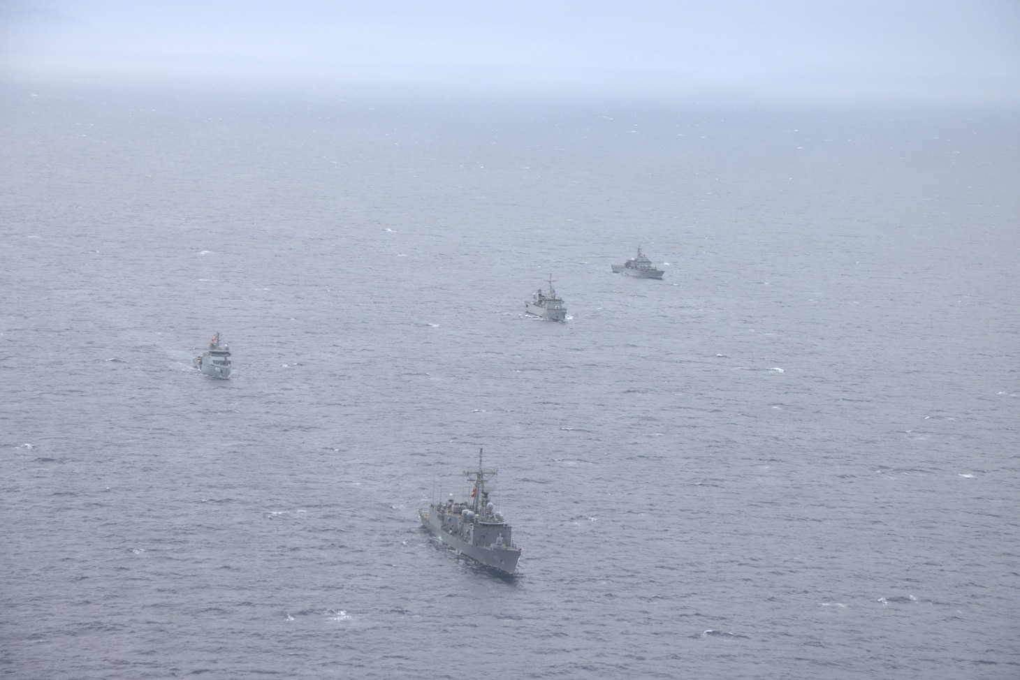 From left, Tunisian National Navy multi-service offshore patrol vessel TNS Sophonisbe (P 613), Turkish Navy Gabya-class frigate TCG Gaziantep (F 490), Royal Moroccan Navy Floréal-class frigate RMNS Mohammed V (611), and Italian Navy Cassiopea-class offshore patrol vessel ITS Vega (P 404) sail in formation during exercise Phoenix Express, Sept. 12, 2026. Phoenix Express 2026 is a multinational maritime exercise sponsored by U.S. Africa Command and led by U.S. 6th Fleet under U.S. Naval Forces Africa, bringing together North African, European and U.S. maritime forces as part of a global network of navies to enhance cooperation and expertise in maritime security operations in the southern Mediterranean Sea. (Photo courtesy of Tunisian National Navy)