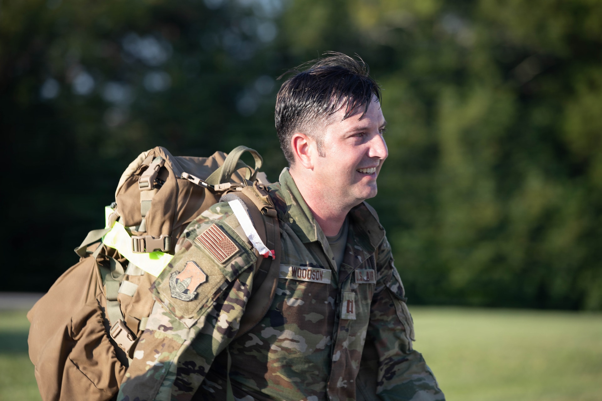 U.S. Air Force Capt. Samuel Woodson participates in the inaugural Danish Flyver Ruck March at Boone National Guard Center in Frankfort, August 28.