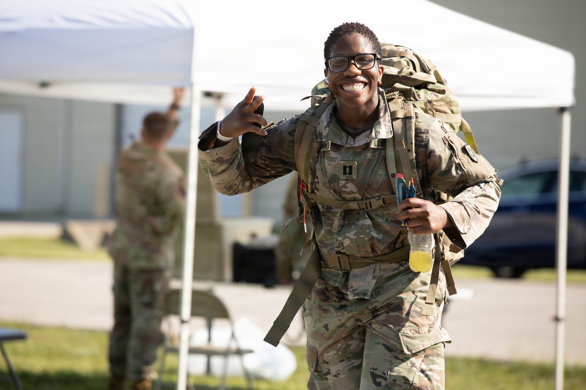 U.S. Army Capt. Vinsetta Lawhorn-Covington participates in the inaugural Danish Flyver Ruck March at Boone National Guard Center in Frankfort, August 28.