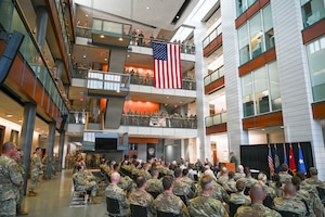 Col. Christopher Hesse, 155th Air Refueling Wing commander, addresses Nebraska National Guard service members, retirees and other guests during a ceremony commemorating the 80th anniversary of the Nebraska Air National Guard at the Joint Force Headquarters building in Lincoln, Nebraska, Sept. 13, 2026. The Nebraska Air National Guard traces its roots to July 26, 1946, when the 173rd Fighter Squadron was activated in Lincoln, making it the second-oldest Air National Guard unit in the nation.  (U.S. Air National Guard photo by Senior Airman Jeremiah Johnson)