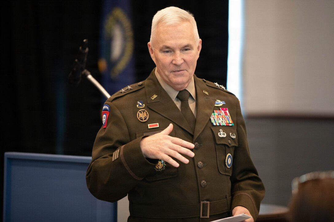 U.S. Army Maj. Gen. Haldane Lamberton, Kentucky’s adjutant general, speaks to participants in the Strategic Broadening Seminar (SBS) at the Kentucky Historical Society in Frankfort, Sep. 3, 2026.