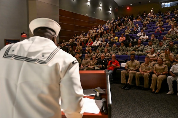 BETHESDA, Md. – Officers and Sailors assigned Navy Medicine and Training Command (NMRTC) Bethesda attend a 9/11 Remembrance Ceremony at Walter Reed National Military Medical Center on Sept. 11, 2026. The event honored nearly 3,000 lives lost on Sept. 11, 2001, and recognized the ongoing service of military members and first responders. NMRTC Bethesda mission is to maximize warfighter performance through optimized medical readiness tailored to operational requirements; enhance the readiness of the medical force to sustain expeditionary medical capability; and train and develop the Navy Medicine Force. (U.S. Navy photo by Mass Communication Specialist 2nd Class Alec Kramer)