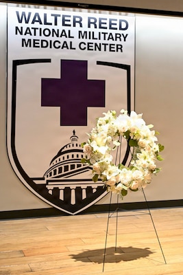 BETHESDA, Md. – Fiscal Year 2026 chief petty officer (CPO) selectees lay a ceremonial wreath during the 9/11 Remembrance Ceremony at Walter Reed National Military Medical Center Sept. 11, 2026. The event honored nearly 3,000 lives lost on Sept. 11, 2001, and recognized the ongoing service of military members and first responders. NMRTC Bethesda mission is to maximize warfighter performance through optimized medical readiness tailored to operational requirements; enhance the readiness of the medical force to sustain expeditionary medical capability; and train and develop the Navy Medicine Force. (U.S. Navy photo by Mass Communication Specialist 2nd Class Alec Kramer)