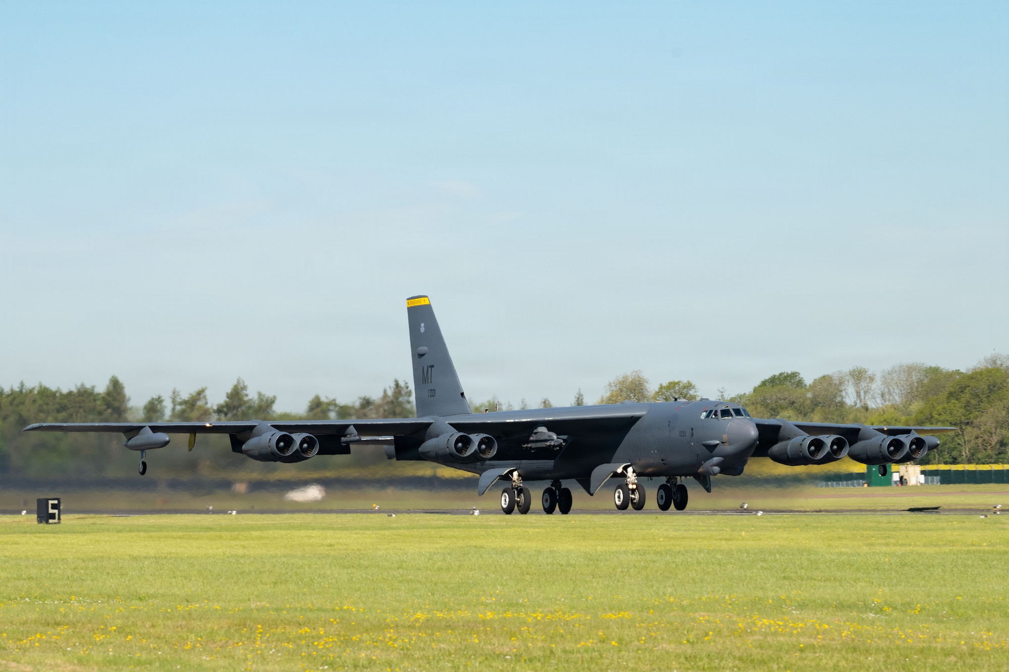 A U.S. Air Force B-52 Stratofortress takes off from a base in the U.S. European Command area of responsibility to support regional security in the U.S. Central Command AOR, April 30, 2026. (U.S. Air Force photo by Master Sgt. Eric Summers Jr.)