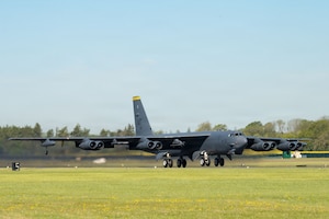 A U.S. Air Force B-52 Stratofortress takes off from a base in the U.S. European Command area of responsibility to support regional security in the U.S. Central Command AOR, April 30, 2026. (U.S. Air Force photo by Master Sgt. Eric Summers Jr.)