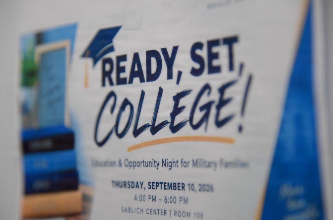 A Ready, Set, College! sign is on display.