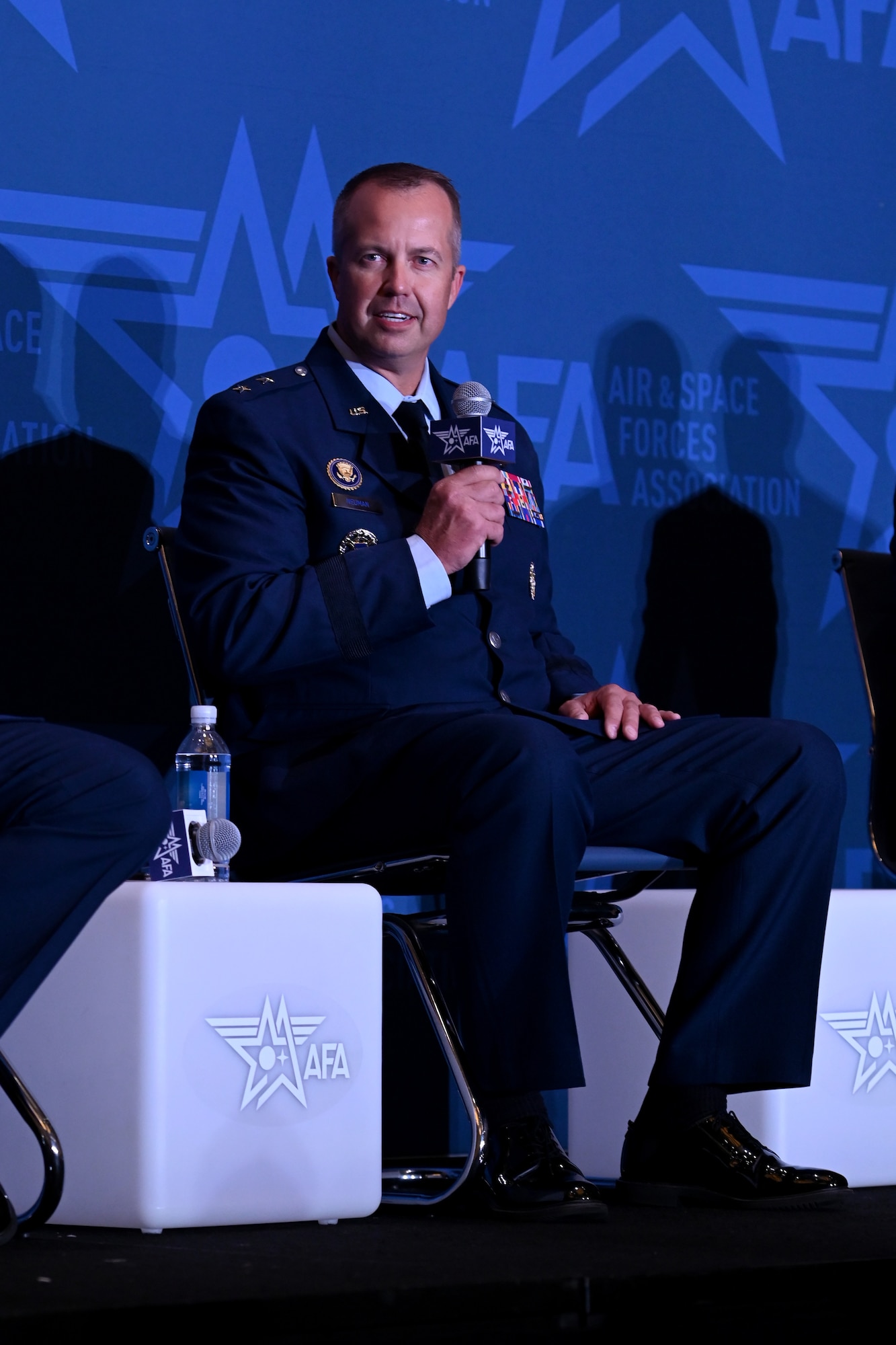 Maj. Gen. Ty Neuman, Eighth Air Force and Joint-Global Operations Center commander, speaks at the Long-Range Airpower: Lessons From Midnight Hammer and Epic Fury panel