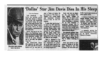 Dallas Star Jim Davis Dies in His Sleep, newsclipping