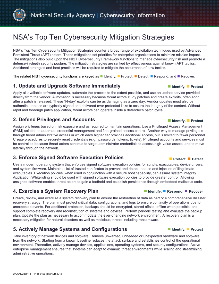  Info Sheet: Top 10 Mitigation Strategies (March 2018)