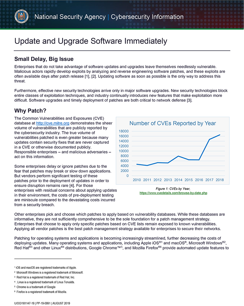  Info Sheet: Update and Upgrade Software Immediately (August 2019)