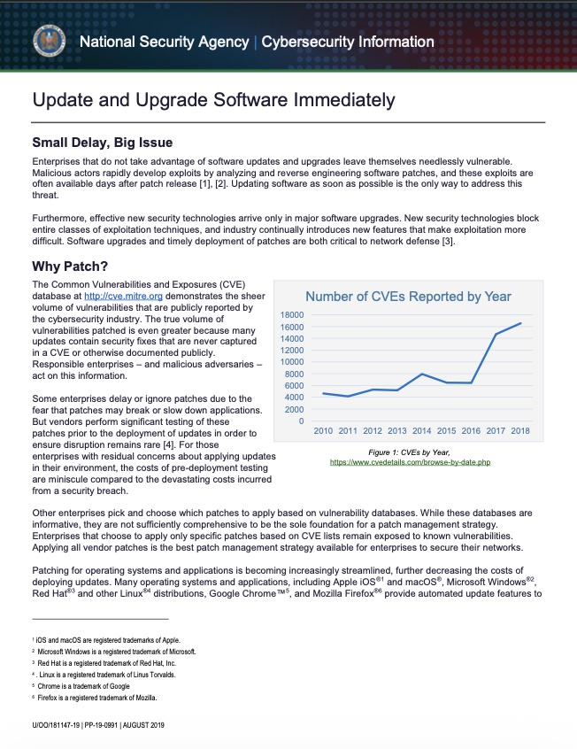  Info Sheet: Update and Upgrade Software Immediately (August 2019)