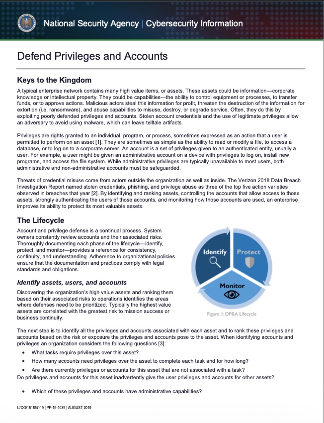  Info Sheet: Defend Privileges and Accounts (August 2019)
