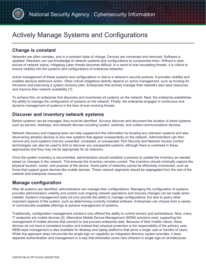  Info Sheet: Actively Manage Systems and Configurations (August 2019)