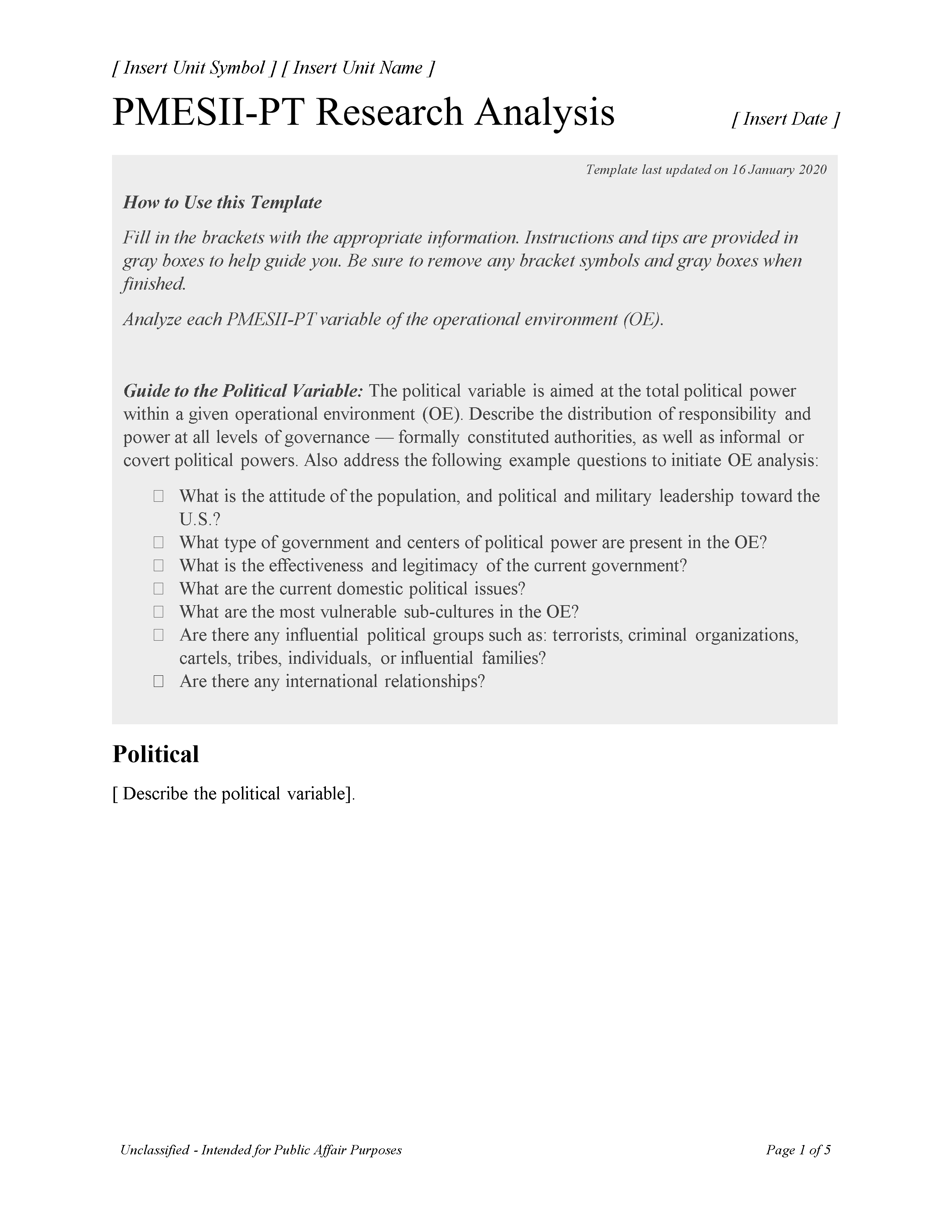 PMESII-PT Research Analysis Framework > DINFOS Pavilion > Template