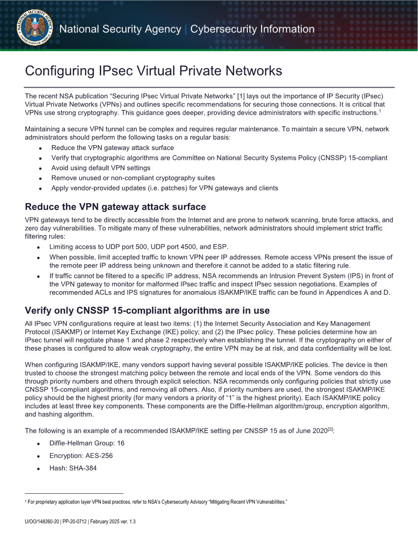  Info Sheet: (Full) Configuring IPsec Virtual Private Networks (February 2025 update)