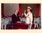 Scanned photos from the 1974 Commandant's Change of Command ceremony where ADM Owen W. Siler relieved ADM Chester R. Bender