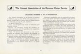 The Alumni Association of the Revenue Cutter Service, organized December 15, 1887 at Washington, D.C.  Information printed in the 1905 Tide Rips, p. 14.