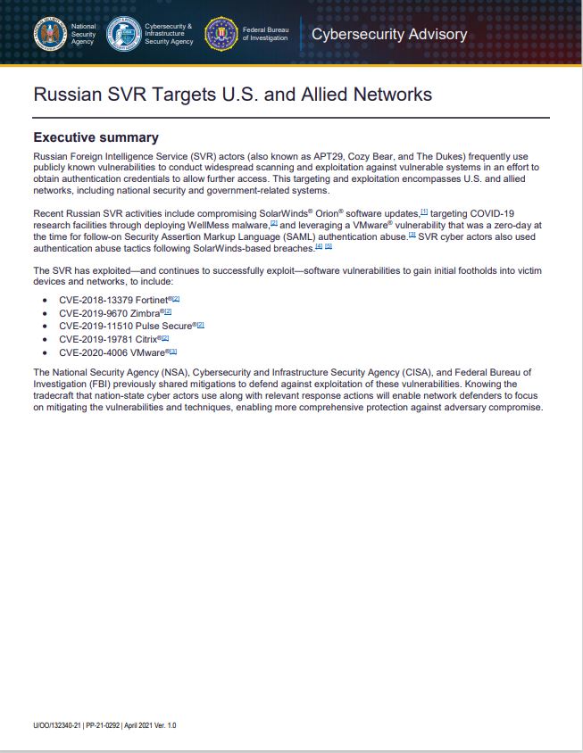  CSA: Russian SVR Targets U.S. and Allied Networks