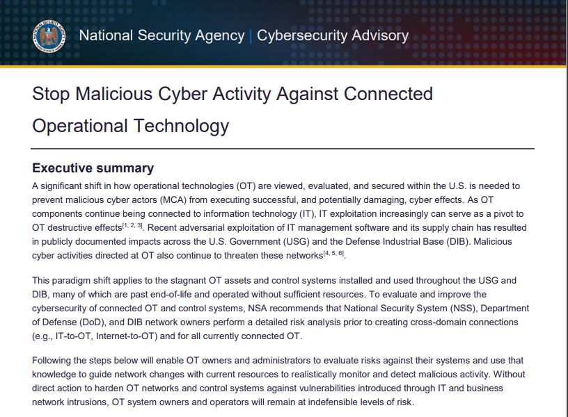  CSA: Stop Malicious Cyber Activity Against Connected Operational Technology