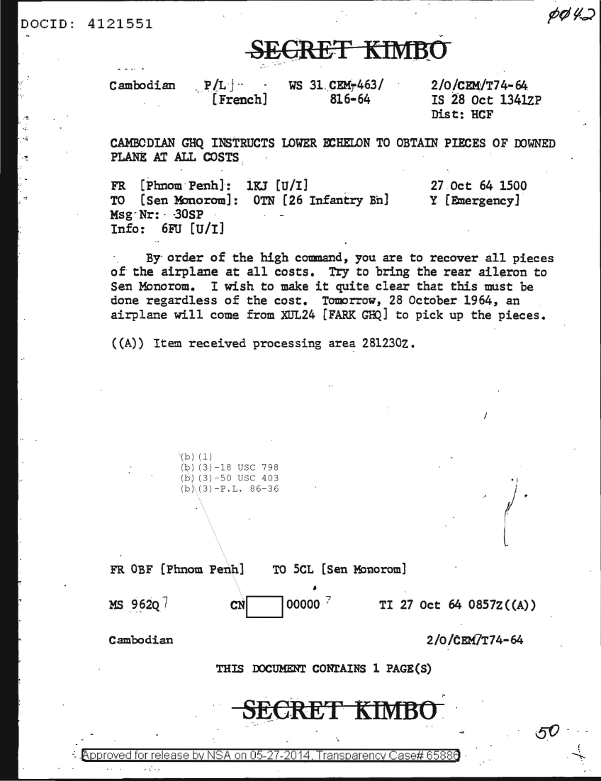  CAMBODIAN GHQ INSTRUCTS LOWER ECHELON TO OBTAIN PIECES OF DOWNED PLANE AT ALL COSTS 0042.PDF