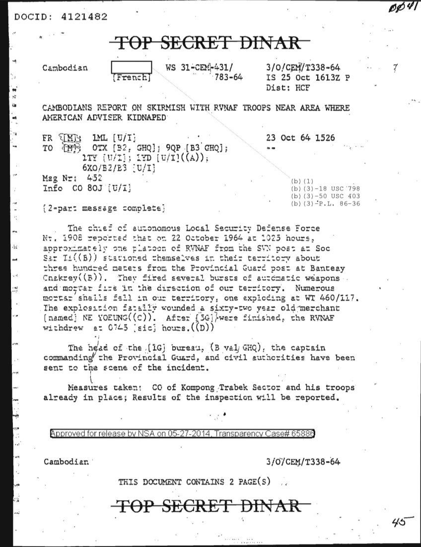  CAMBODIANS REPORT ON SKIRMISH WITH RVNAF TROOPS NEAR AREA WHERE AMERICAN ADVISOR KIDNAPPED 0041.PDF