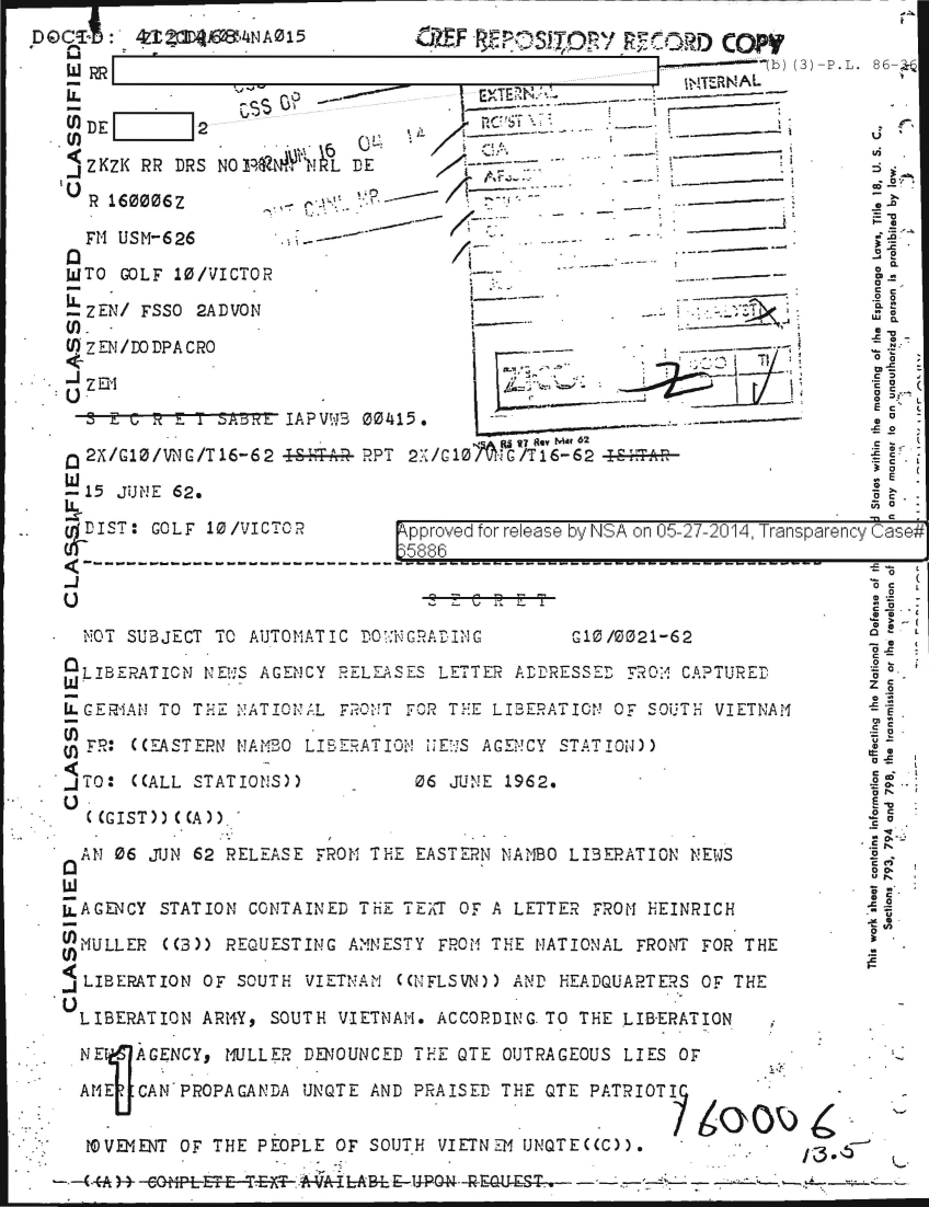  LIBERATION NEWS AGENCY RELEASES LETTER ADDRESSED FROM CAPTURED GERMAN TO THE NATIONAL FRONT FOR THE LIBERATION OF SOUTH VIETNAM 0010.PDF