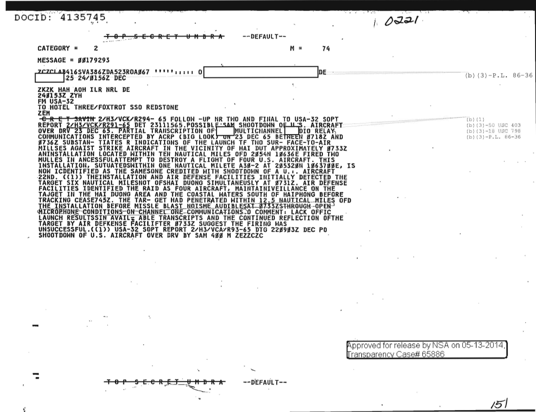  POSSIBLE SAM SHOOTDOWN OF U.S. AIRCRAFT OVER DRV 23 DECEMBER 1965, FOLLOW UP NR TWO 0221.PDF