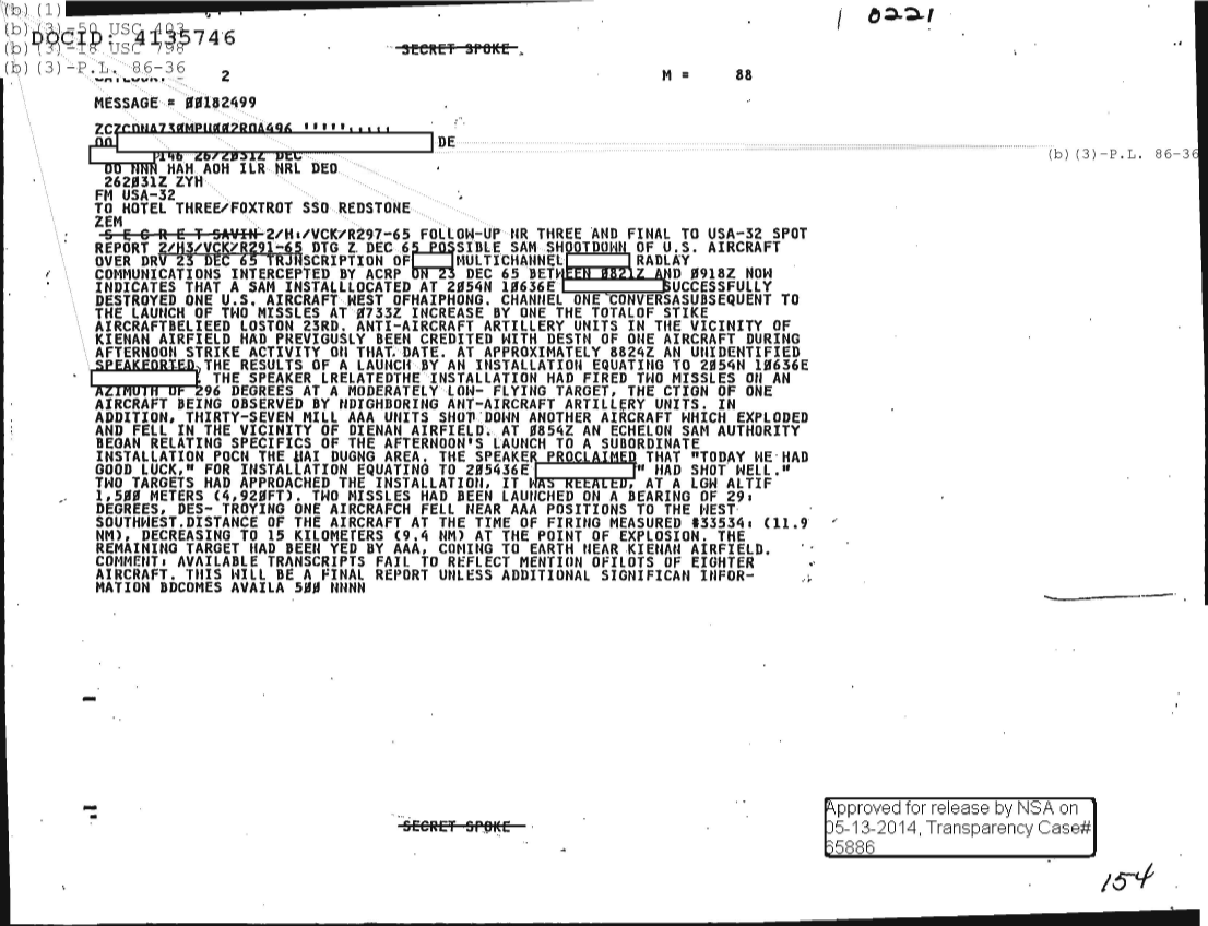  POSSIBLE SAM SHOOTDOWN OF U.S. AIRCRAFT OVER DRV 23 DECEMBER 1965, FOLLOW UP NR THREE 0221.PDF