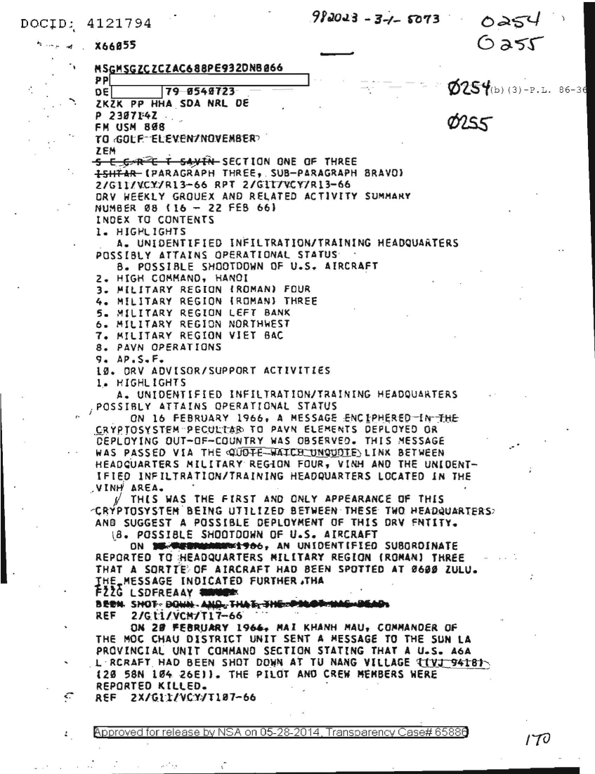  DRV WEEKLY GROUND AND RELATED ACTIVITY SUMMARY NR 8 (16-22 FEBRUARY 1966), SECTION 1 OF 3 0255.PDF