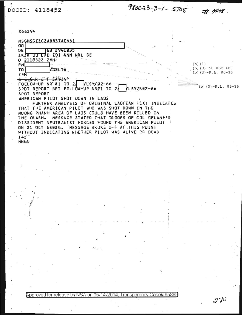  AMERICAN PILOT SHOT DOWN IN LAOS, FOLLOW UP NR ONE 0498.PDF