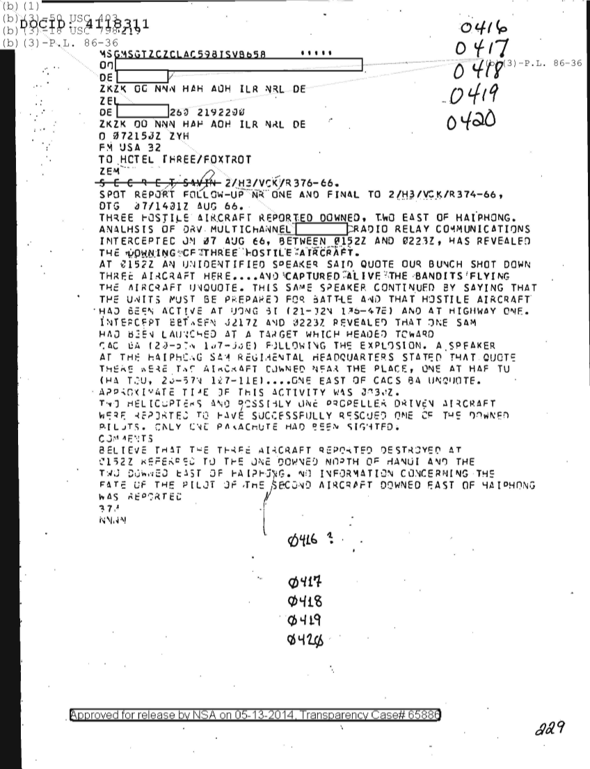  THREE HOSTILE AIRCRAFT REPORTED DOWNED, TWO EAST OF HAIPHONG, FOLLOW UP NR ONE 0416.PDF