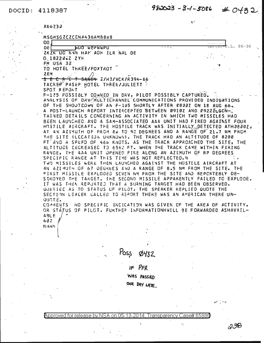  F-105 POSSIBLY DOWNED IN DRV, PILOT POSSIBLY CAPTURED 0432.PDF