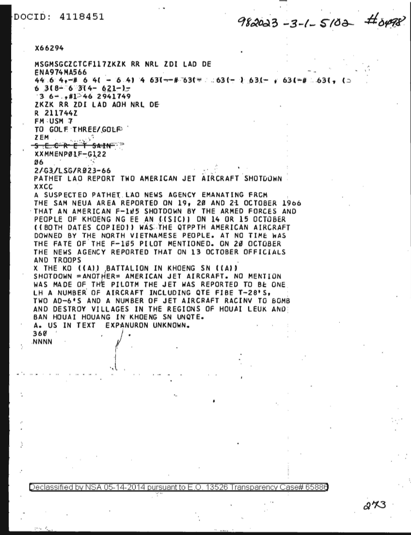  PATHET LAO REPORT TWO AMERICAN JET AIRCRAFT SHOTDOWN 0498.PDF