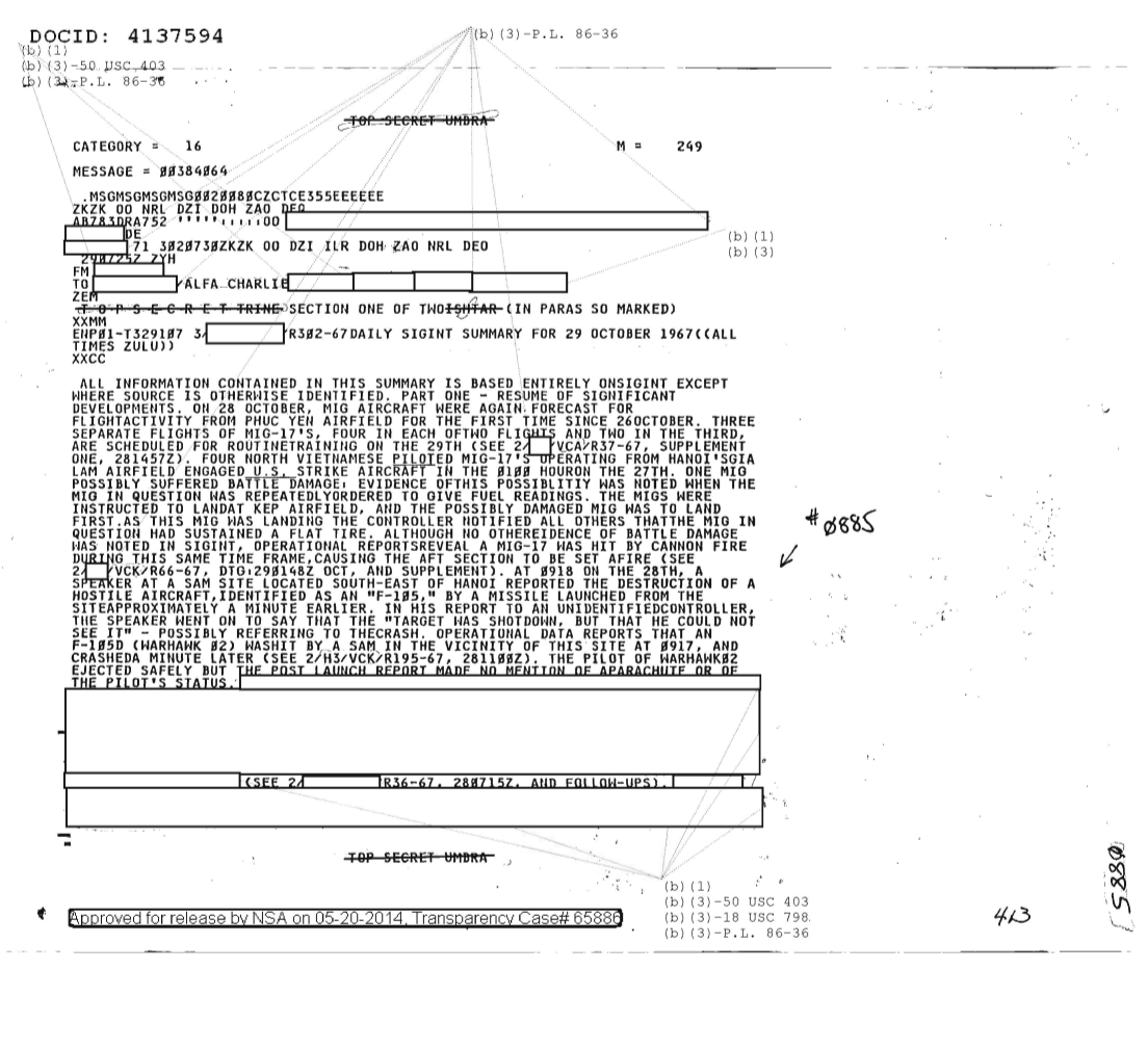  DAILY SIGINT SUMMARY FOR 29 OCTOBER 1967, SECTION ONE OF TWO 0885.PDF