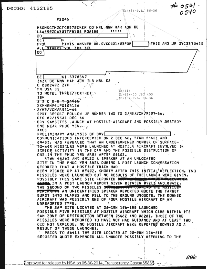  DRV SAM SITES LAUNCH AT HOSTILE AIRCRAFT AND POSSIBLY DESTROY ONE NEAR PHUC YEN 0539.PDF