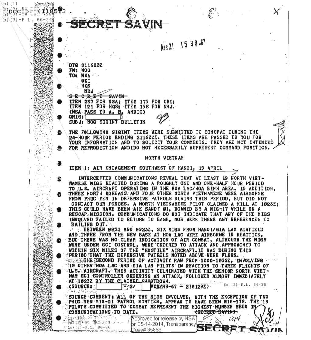  NOG SIGINT BULLETIN AIR ENGAGEMENT SOUTHWEST OF HANOI, 19 APRIL 0644.PDF