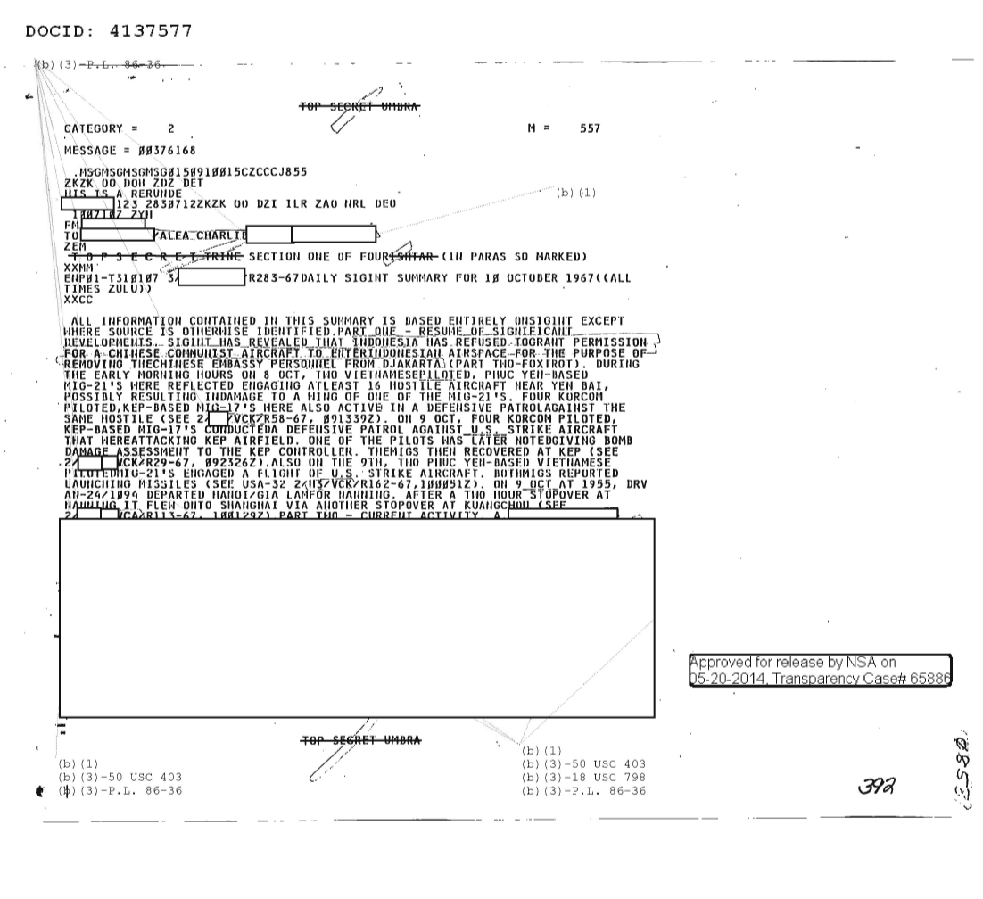  DAILY SIGINT SUMMARY FOR 10 OCTOBER 1967, SECTION ONE OF FOUR 0858.PDF