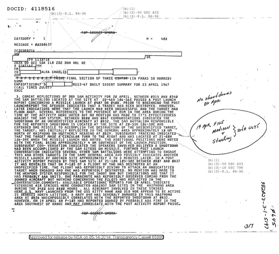  DAILY SIGINT SUMMARY FOR 23 APRIL 1967, FINAL SECTION OF THREE 0645.PDF