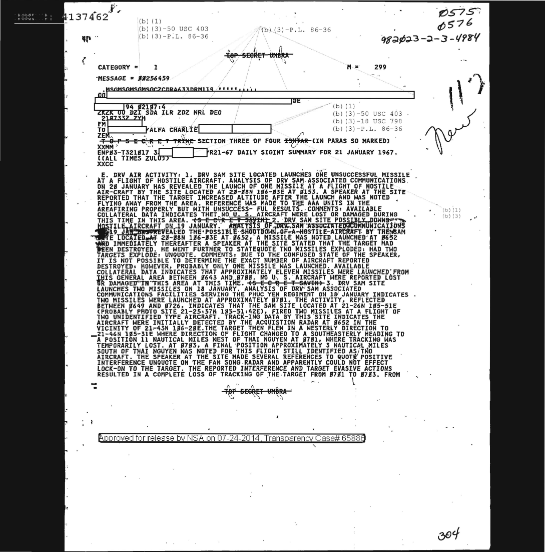  DAILY SIGINT SUMMARY FOR 21 JANUARY 1967, SECTION THREE OF FOUR 0575.PDF