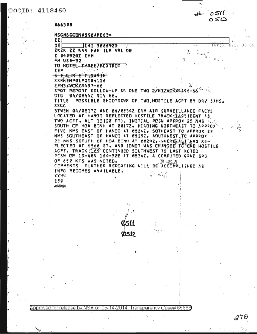  POSSIBLE SHOOTDOWN OF TWO HOSTILE AIRCRAFT BY DRV SAMS, FOLLOW UP NR ONE 0512.PDF