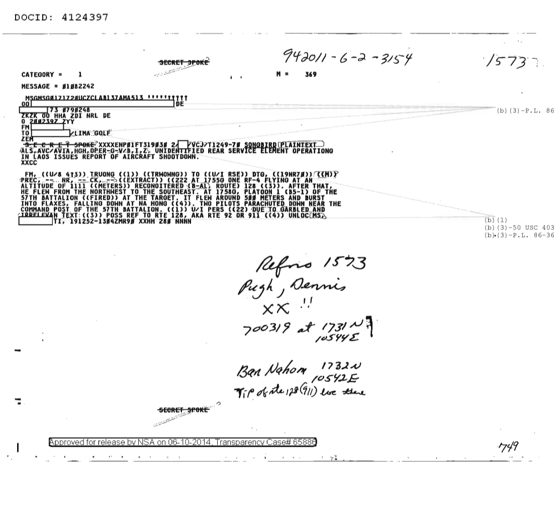  UNIDENTIFIED REAR SERVICE ELEMENT OPERATING IN LAOS ISSUES REPORT OF AIRCRAFT SHOOTDOWN 1573.PDF