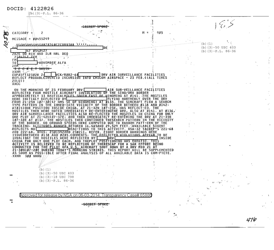  DRV AIR SURVEILLANCE FACILITIES REFLECT PROBABLE INVALID INCURSION INTO CHICOM AIRSPACE - 23 FEBRUARY 1058.PDF