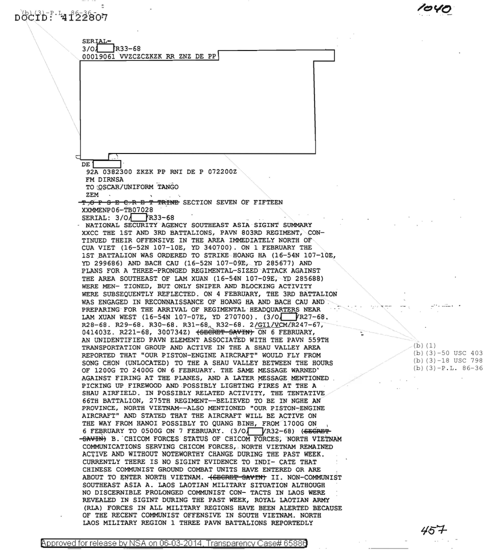  NATIONAL SECURITY AGENCY SOUTHEAST ASIA SIGINT SUMMARY, SECTION SEVEN OF FIFTEEN 1040.PDF